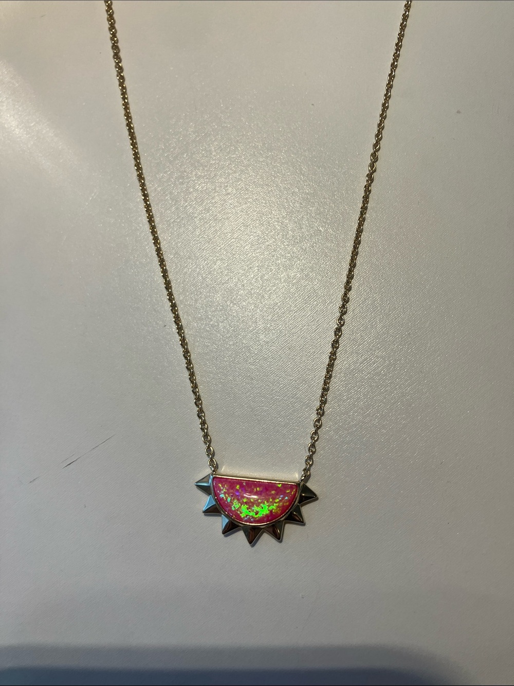 Kendra Scott Pink Kyocera Opal Sunburst Half Moon Necklace - Picture 3 of 5